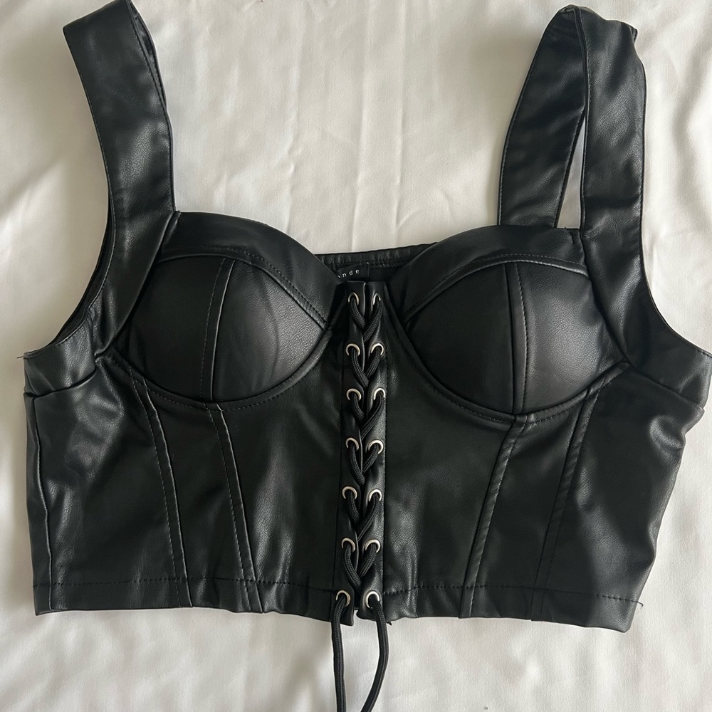 Pho leather corset cropped bra with zipper on the side XL